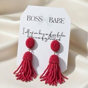 Pink Beaded Tassel Earrings Lightweight Fashion Jewelry